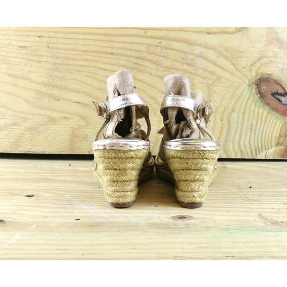 Born Espadrilles 40.5 Wedge Gold Floral Sandals Women's Sz 9 Buckle Leather Shoe - Picture 3 of 8
